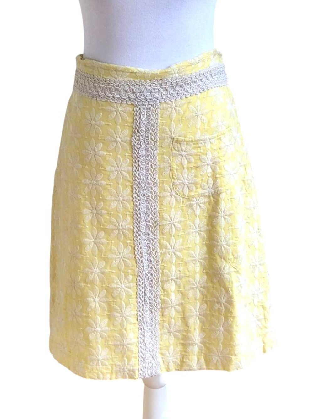 Anthropologie Skirt Embroidered Yellow & Silver (0, 30" waist)